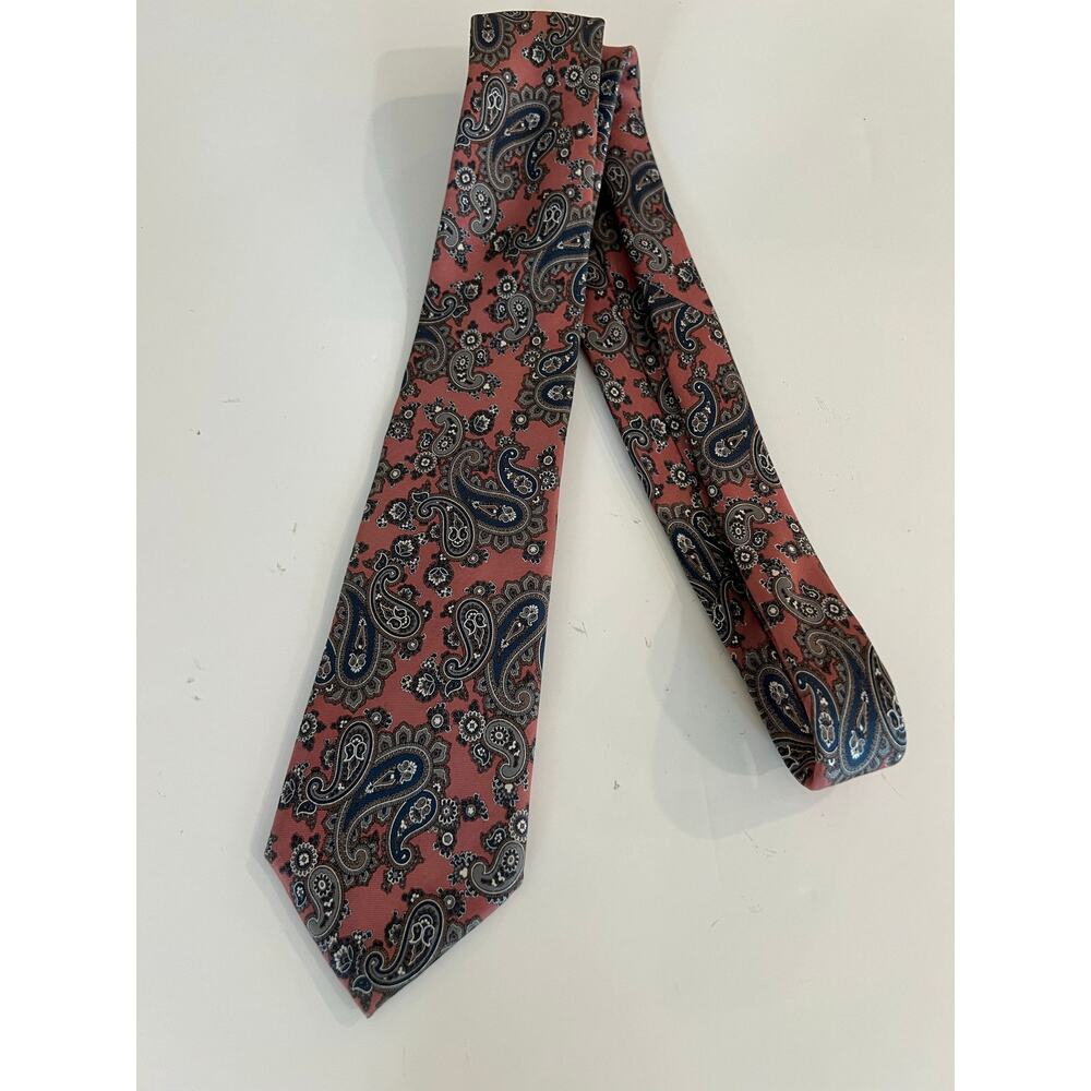Christian Dior Men's Silk Neck Tie Made in Italy Pink & Blue Paisley Print JL - Picture 6 of 8